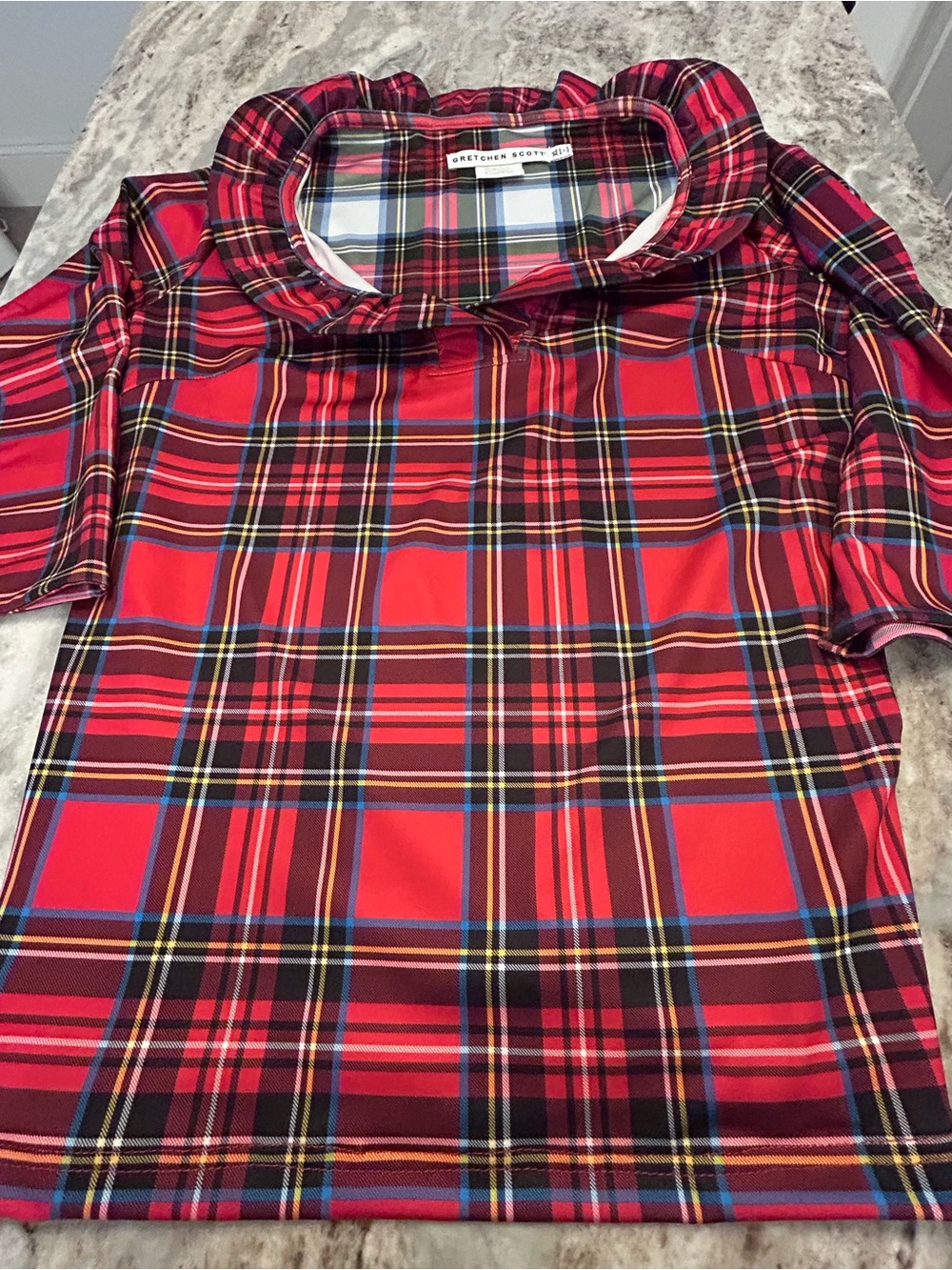 Gretchen Scott Red Plaid Collared Top XL - Picture 5 of 8